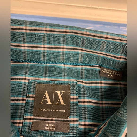 A/X Armani Exchange Shirt Mens Size M Button Up Green Checkered - Picture 2 of 7